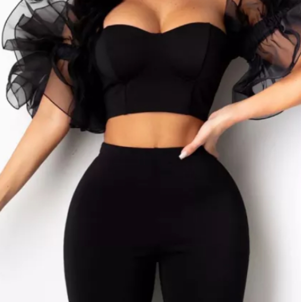 Black Sheek sleeve Fashion outfit set 💞